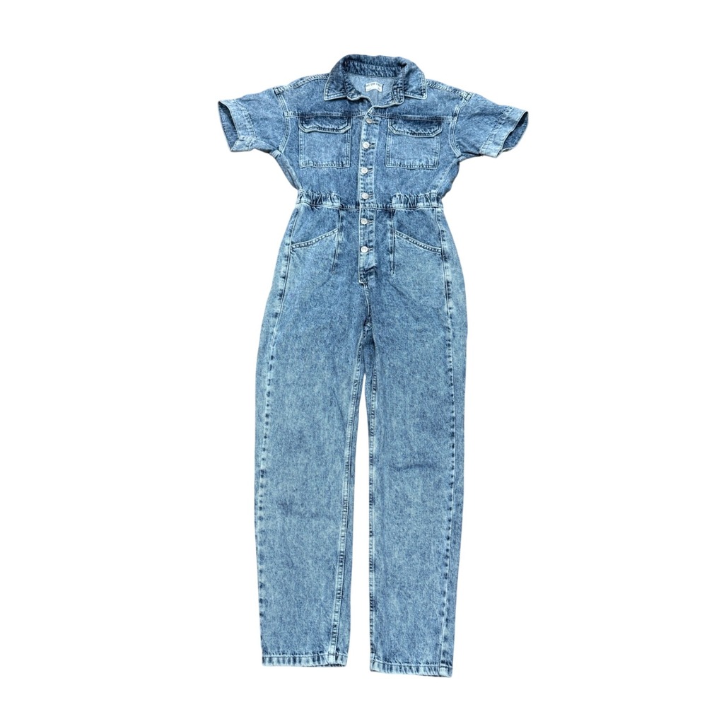 Free People Marci Denim Coverall Jumpsuit Blue Short Sleeve XS Utility Casual